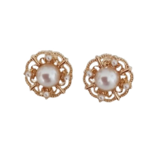 Stunning Pearl And Diamante Round Clip On Earrings