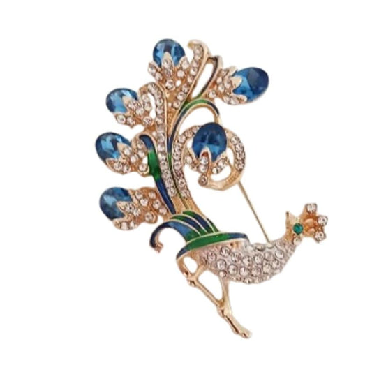 Stunning Tail Peacock Diamante Brooch