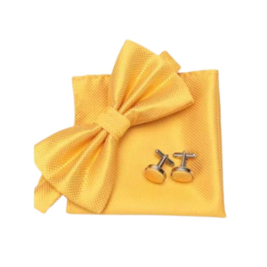 Sunny Yellow Bow Tie And Hanky Set With Cufflinks