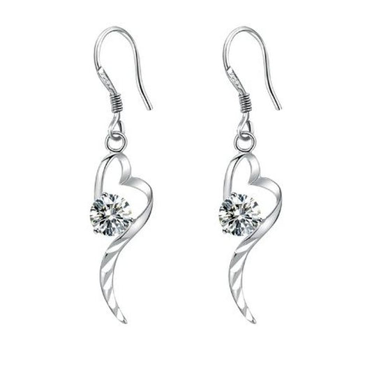 Swirl CZ Centre Silver Dangly Earrings