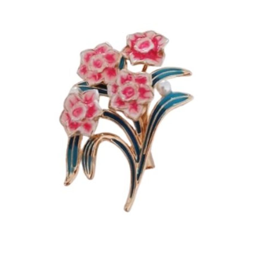 Teal And Pink Flower Ladies Brooch