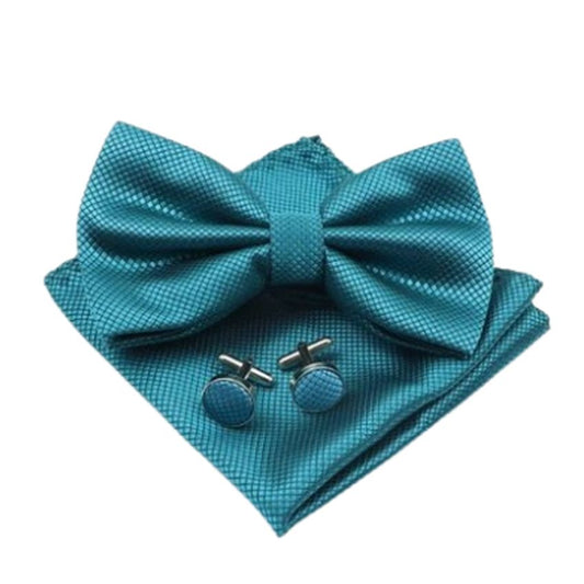 Teal Green Cufflinks Bow Tie And Hanky Set