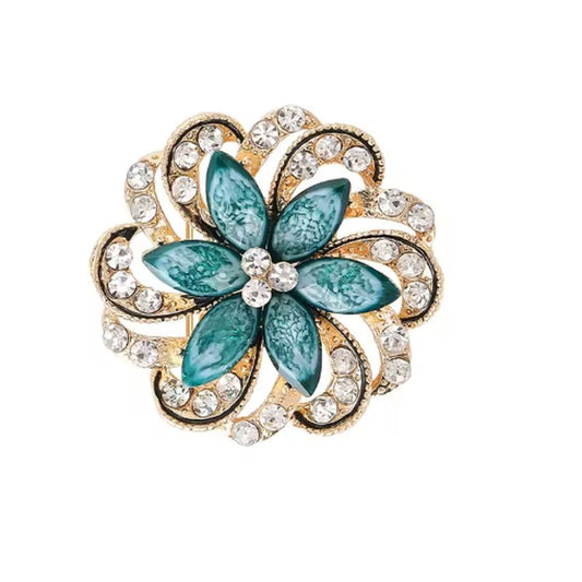 Teal Green Flower Swirl Brooch