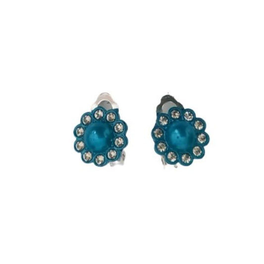 Teal Light With Diamante Edges Clip On Earrings