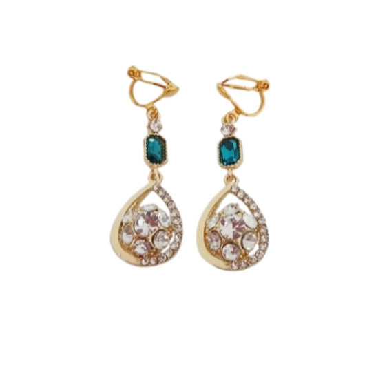 Teal Blue Diamante Clip On Earrings