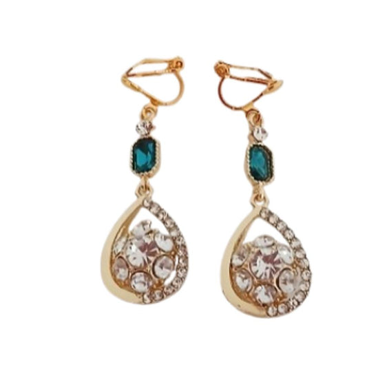 Teal Blue Diamante Clip On Earrings
