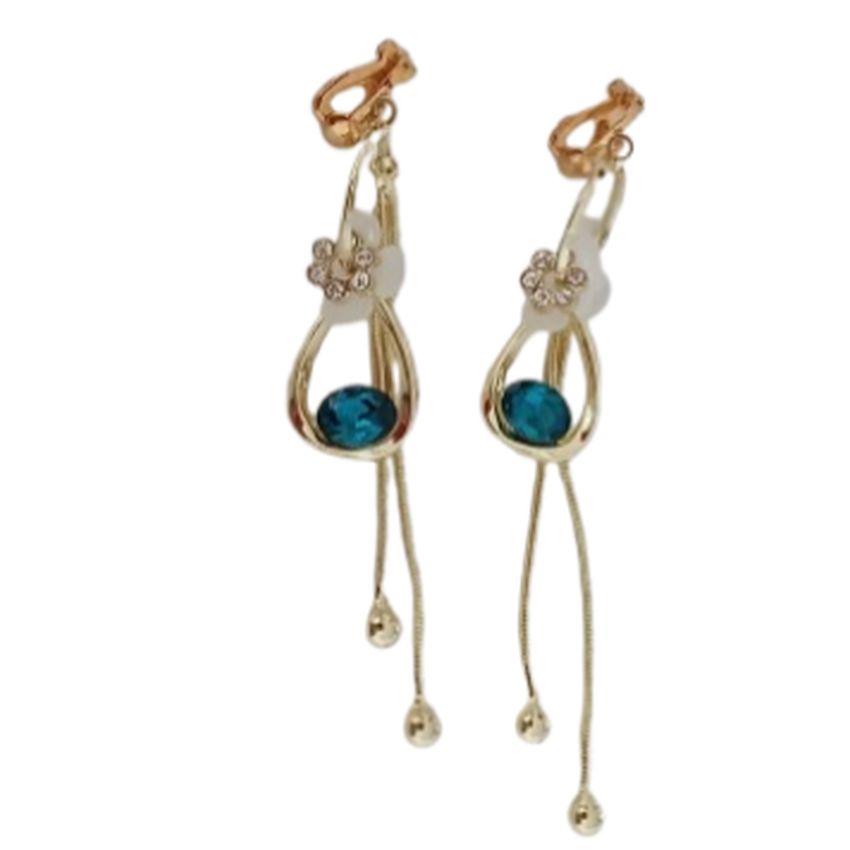 Teal Blue Flower Clip On Earrings