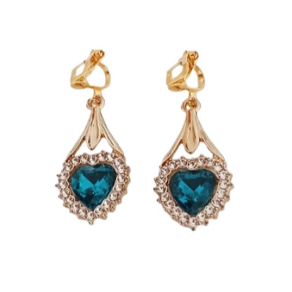 Teal Blue Heart Clip On Earrings