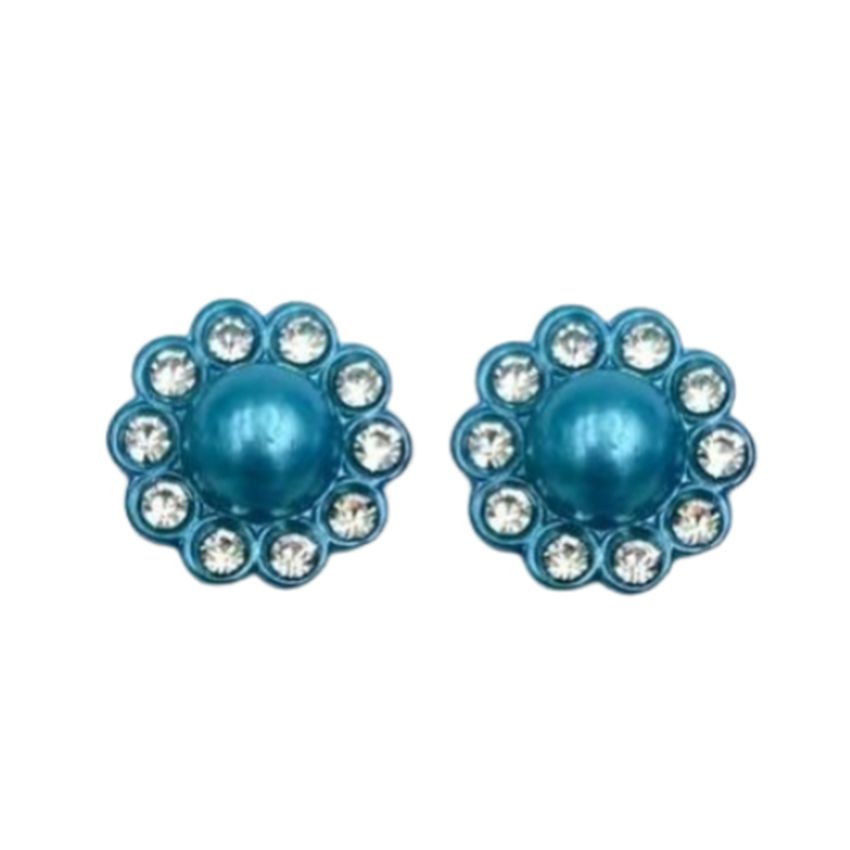 Teal Light With Diamante Edges Clip On Earrings