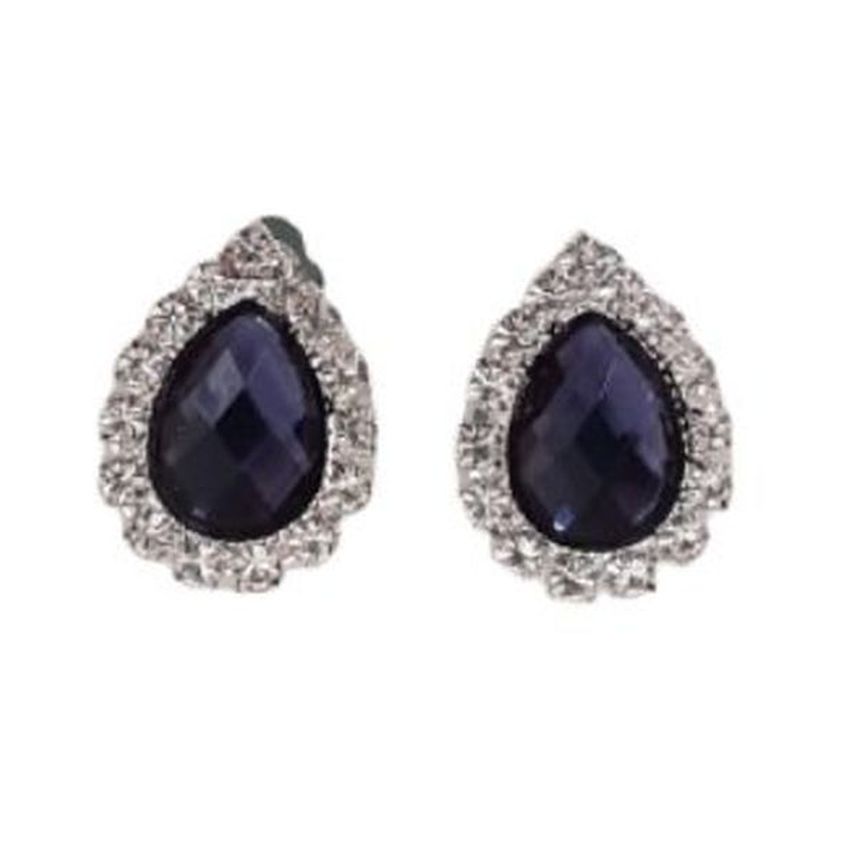 Tear Drop Purple Crystal Clip On Earrings