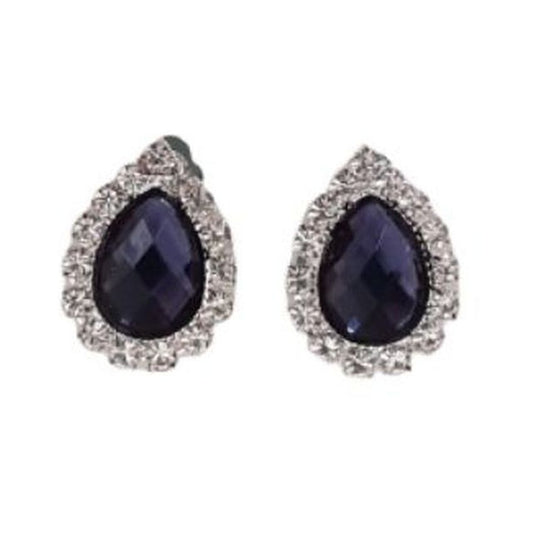 Tear Drop Purple Crystal Clip On Earrings