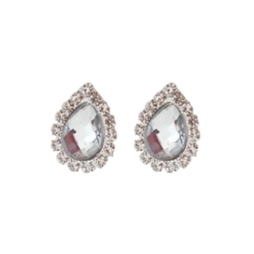 Tear Drop Clear Crystal Clip On Earrings