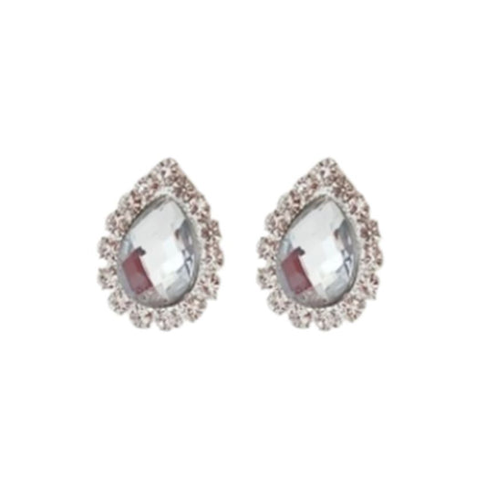 Tear Drop Clear Crystal Clip On Earrings