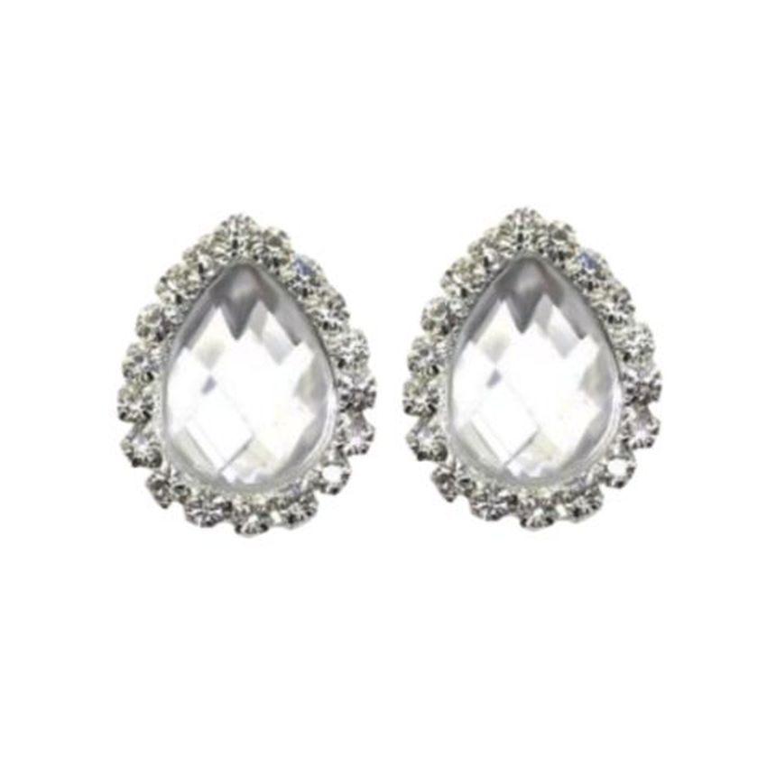 Tear Drop Clear Crystal Clip On Earrings