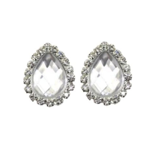 Tear Drop Clear Crystal Clip On Earrings