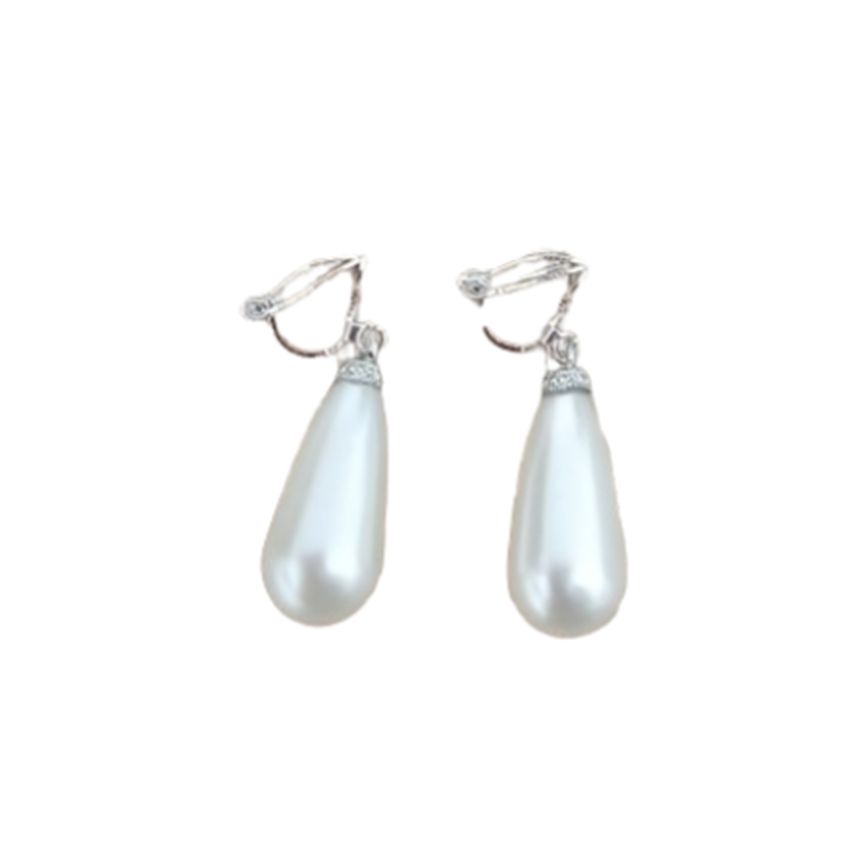 Teardrop Pearl Clip On Earrings