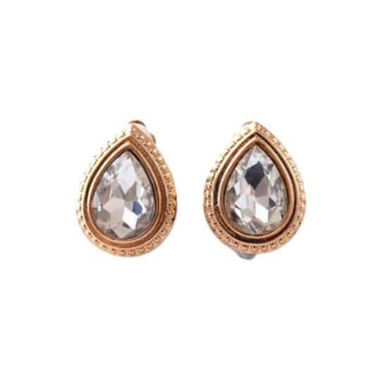 Teardrop Stud Diamante Clip On Earrings