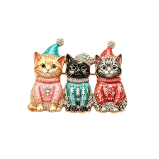 Three Cats Christmas Brooch