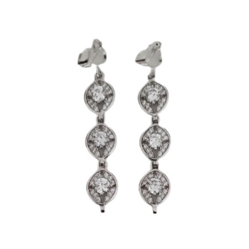 Three Drop Sparkly Diamante Clip On Earrings