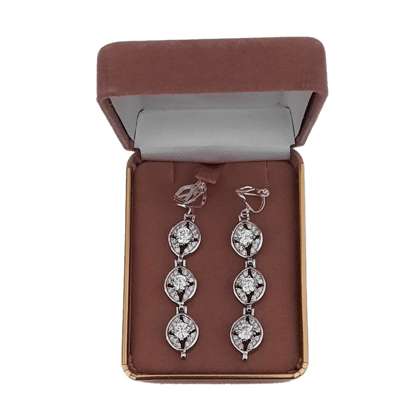 Three Drop Sparkly Diamante Clip On Earrings(2)