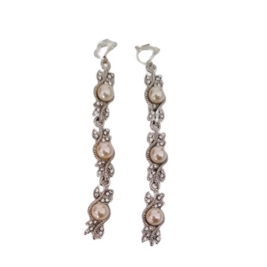 Three Pearl Flower Diamante Clip On Earrings