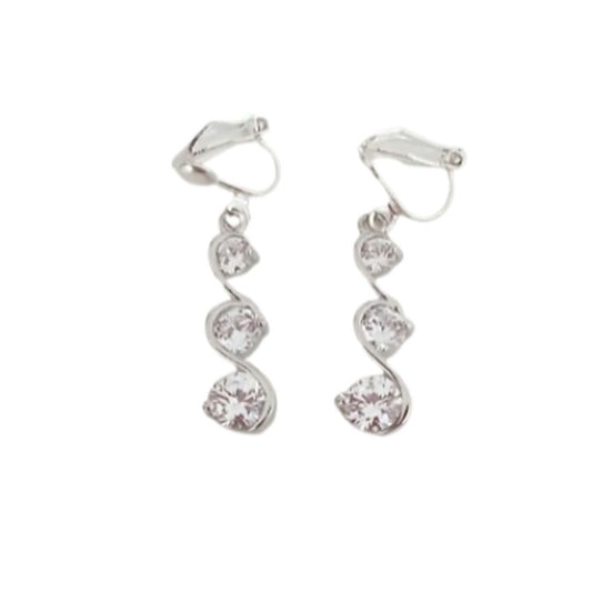 Three Zirconia Drop Clip On Earrings