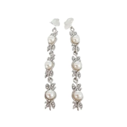 Three Pearl Flower Diamante Clip On Earrings