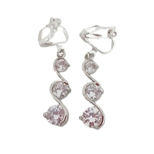 Three Zirconia Drop Clip On Earrings