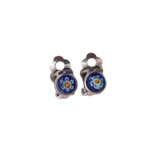 Tiny Blue Flower Clip On Earrings