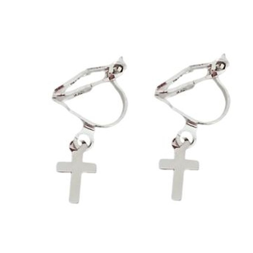 Tiny Cross Clip On Communion Earrings