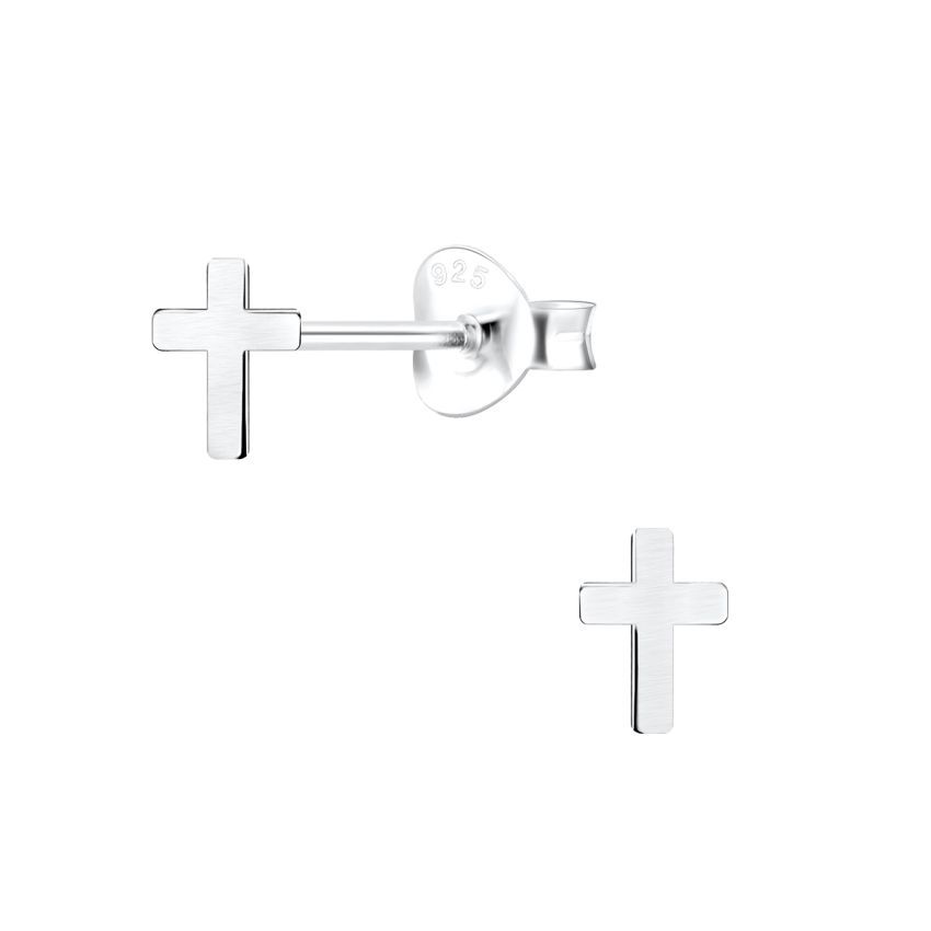 Tiny Cross Sterling Silver Communion Earrings