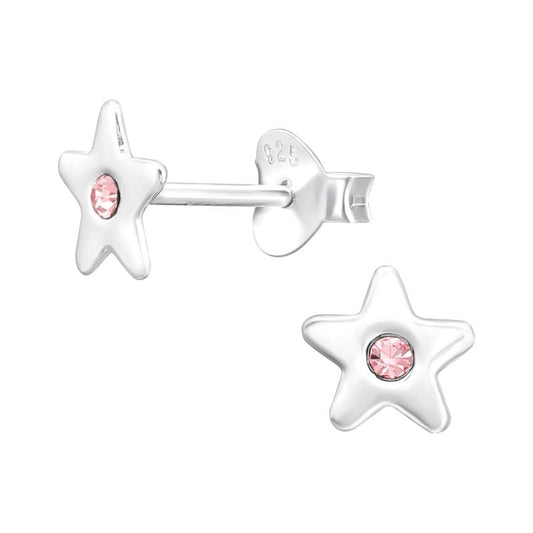 Tiny Cubic Zirconia Girls Silver Star Earrings