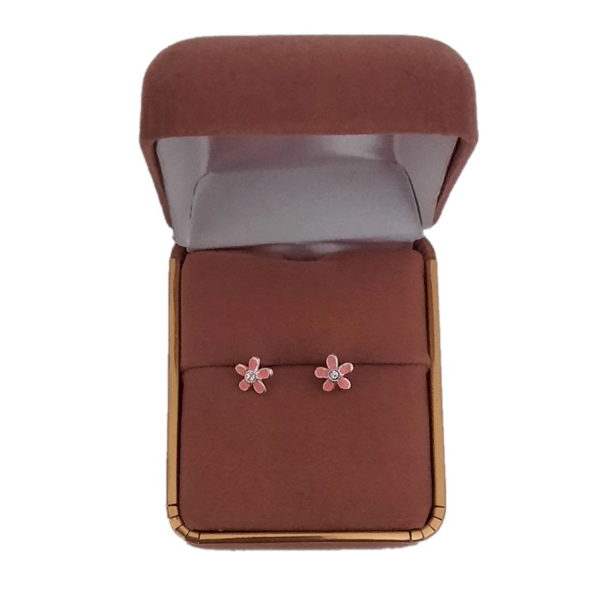 Tiny Sterling Silver Pink Flower Earrings(2)