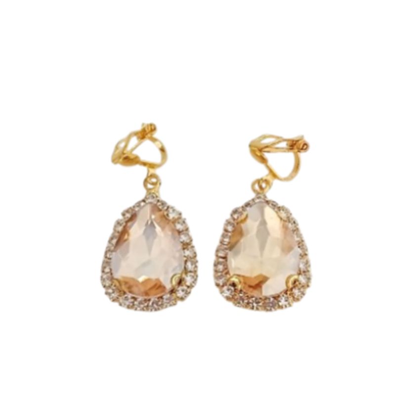 Topaz And Diamante Drop Clip On Earrings