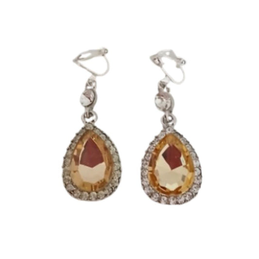 Topaz And Diamante Drop Clip On Earrings