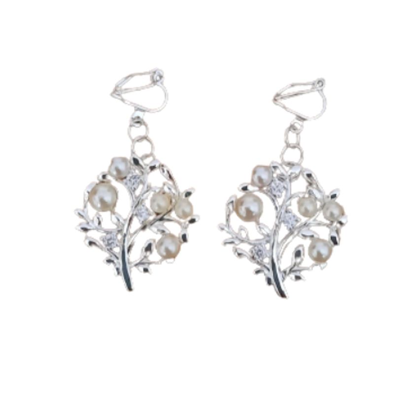 Tree With Pearl Clip On Earrings