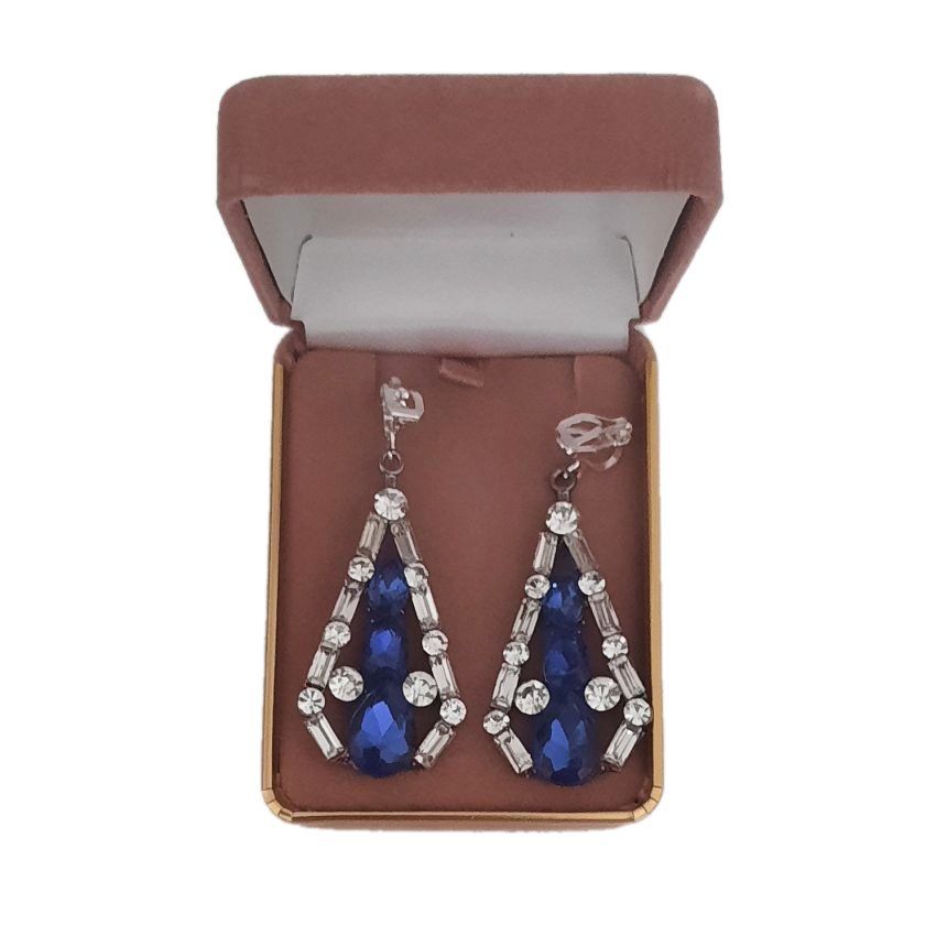 Triangular Blue Diamante Clip On Earrings(2)