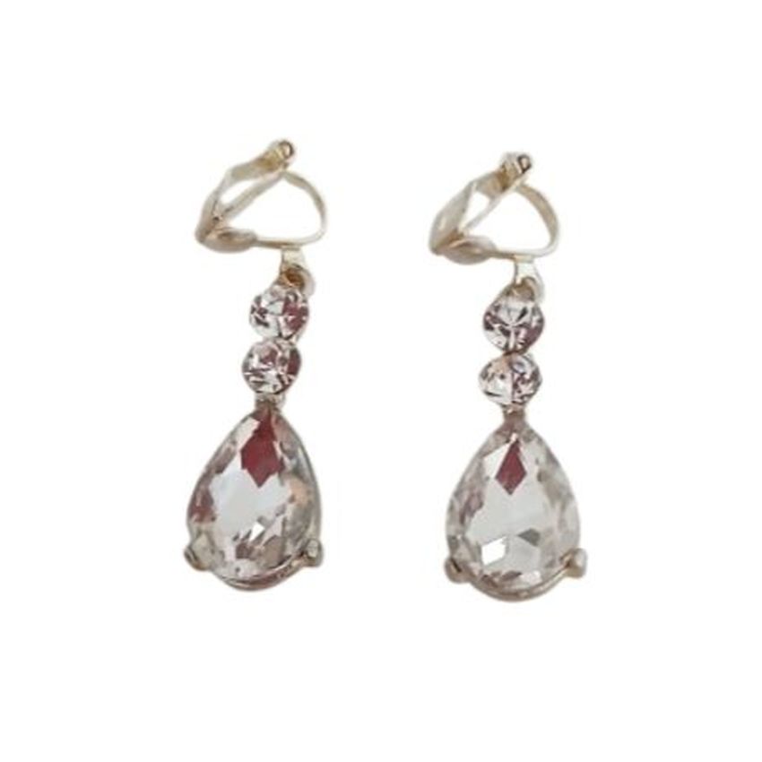 Triple Drop Sparkly Diamante Clip On Earrings