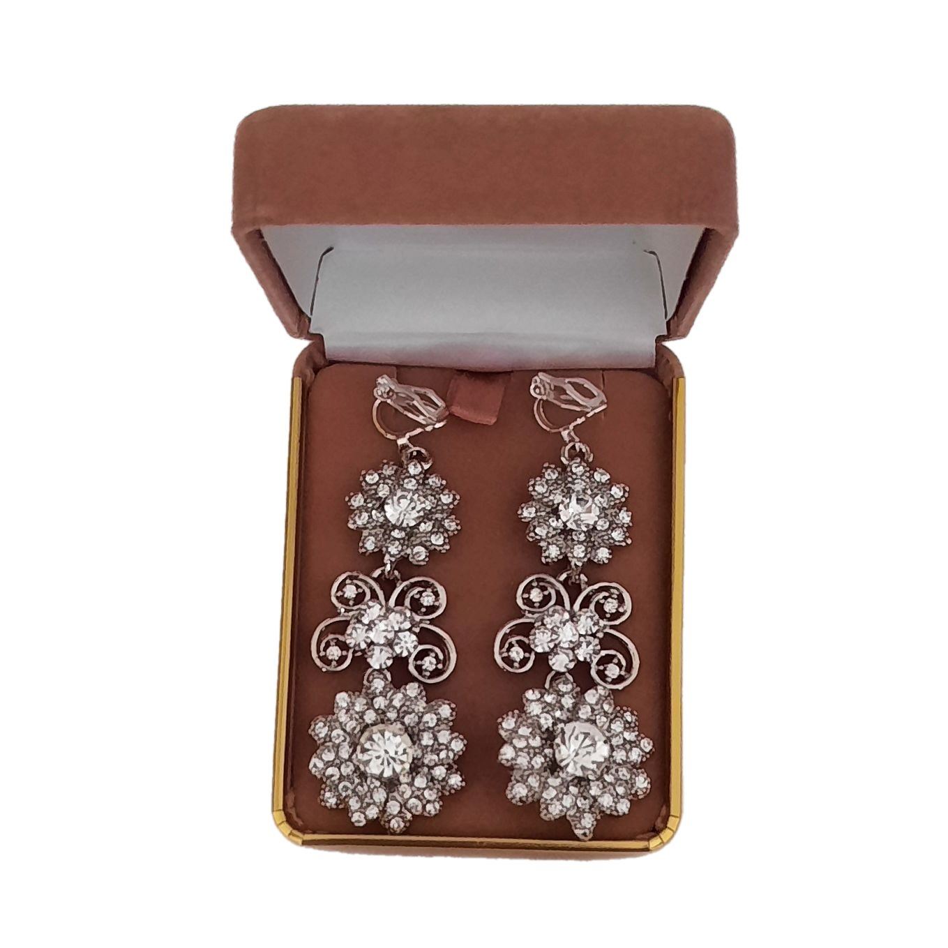 Triple Drop Sparkly Diamante Clip On Earrings(2)