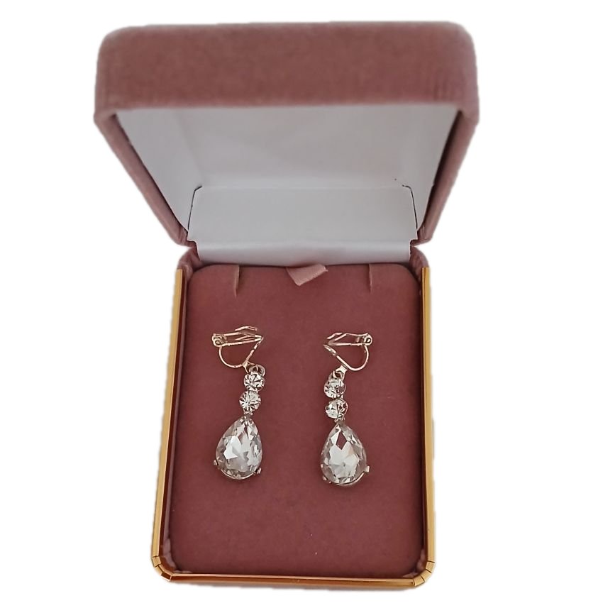 Triple Drop Sparkly Diamante Clip On Earrings(2)