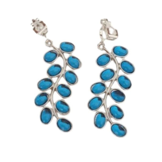 Turquoise Blue Crystal Drop Clip On Earrings