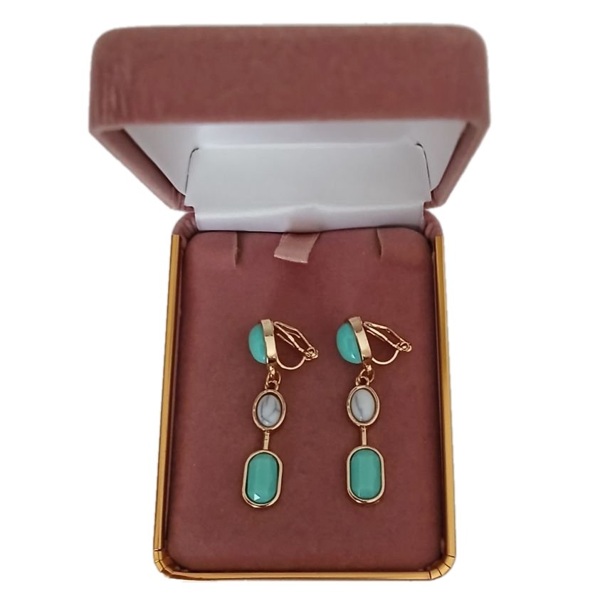 Turquoise Blue Drop Clip On Earrings(2)