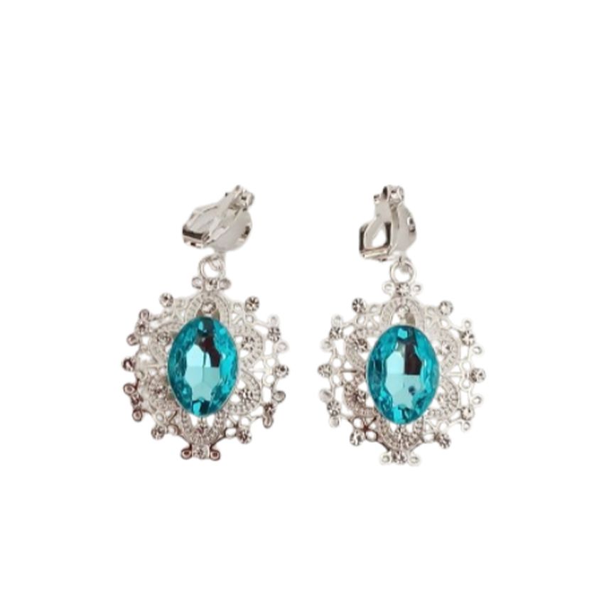 Turquoise Diamante Clip On Earrings