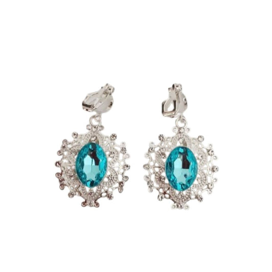 Turquoise Diamante Clip On Earrings