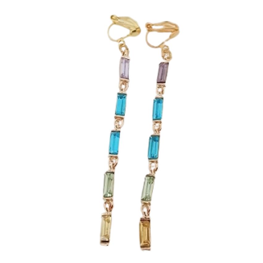 Turquoise Green Crystal Clip on Earrings