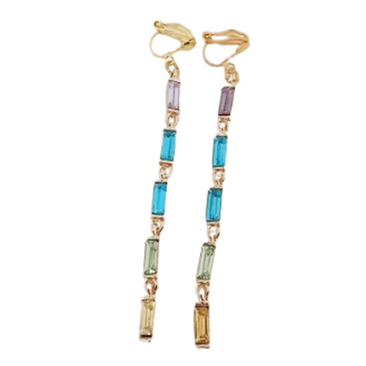 Turquoise Green Crystal Clip on Earrings
