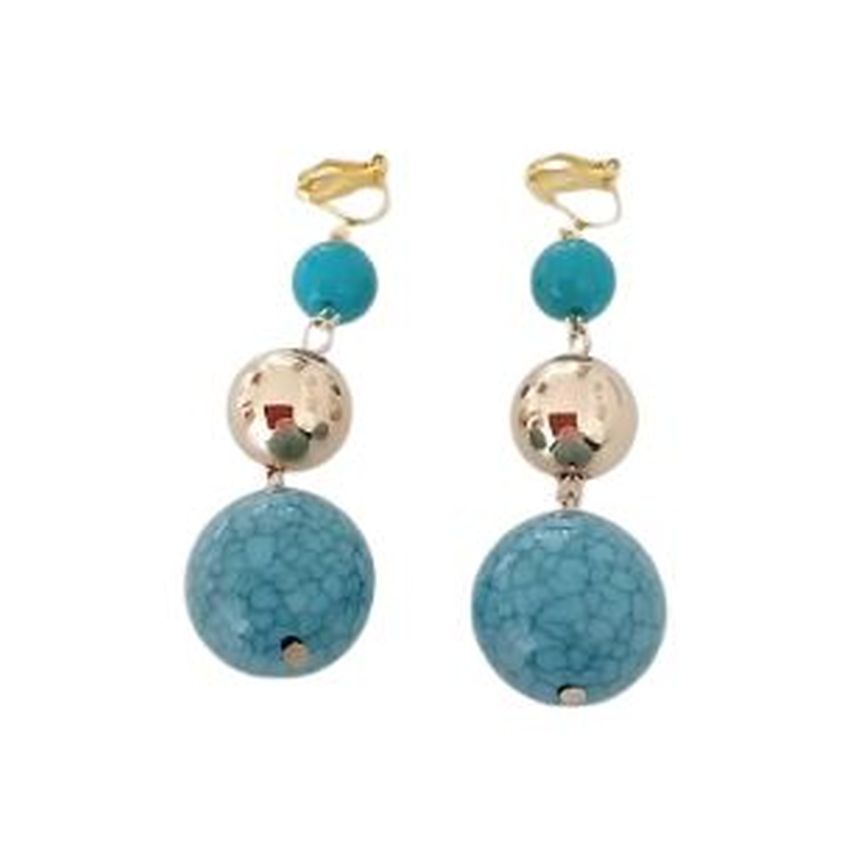 Turquoise Long Clip On Earrings