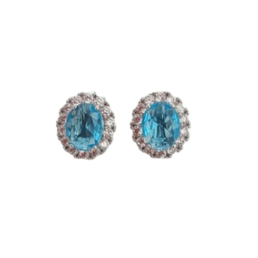 Turquoise Oval With Diamante Edges Clip On Earrings
