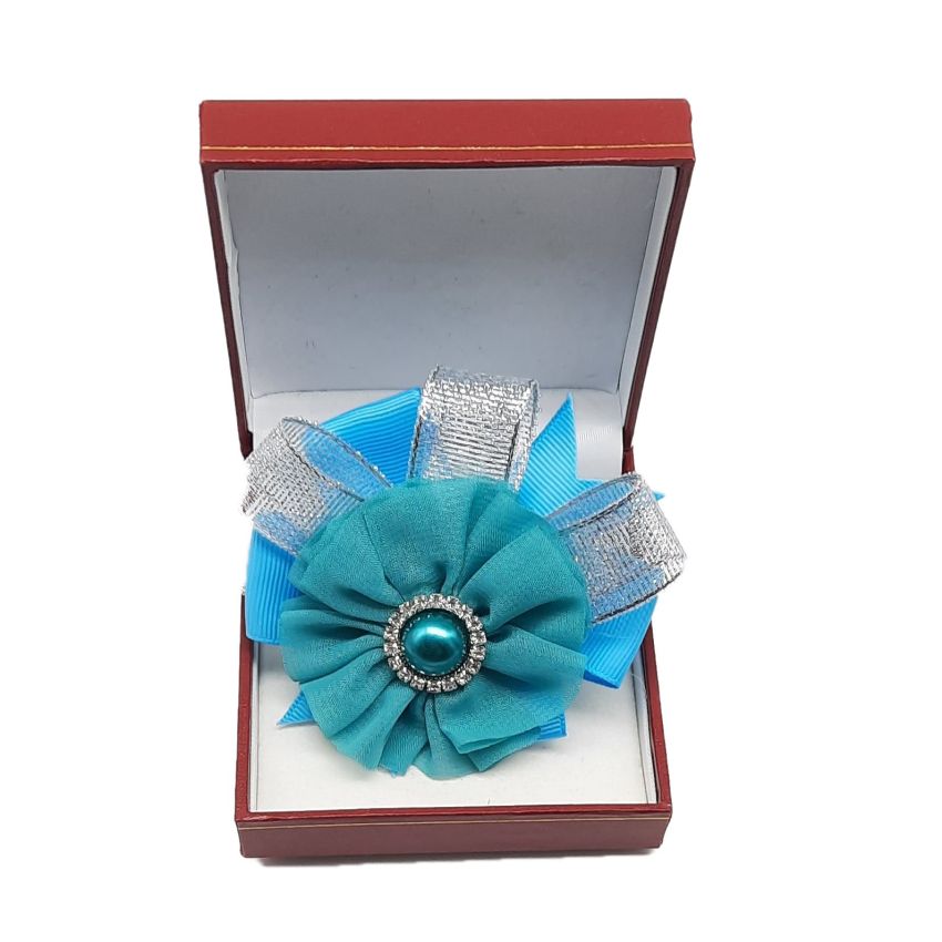 Turquoise Ribbon And Flower Wrist Corsage