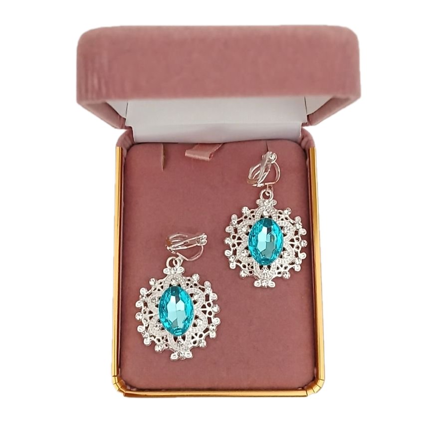Turquoise Diamante Clip On Earrings(2)
